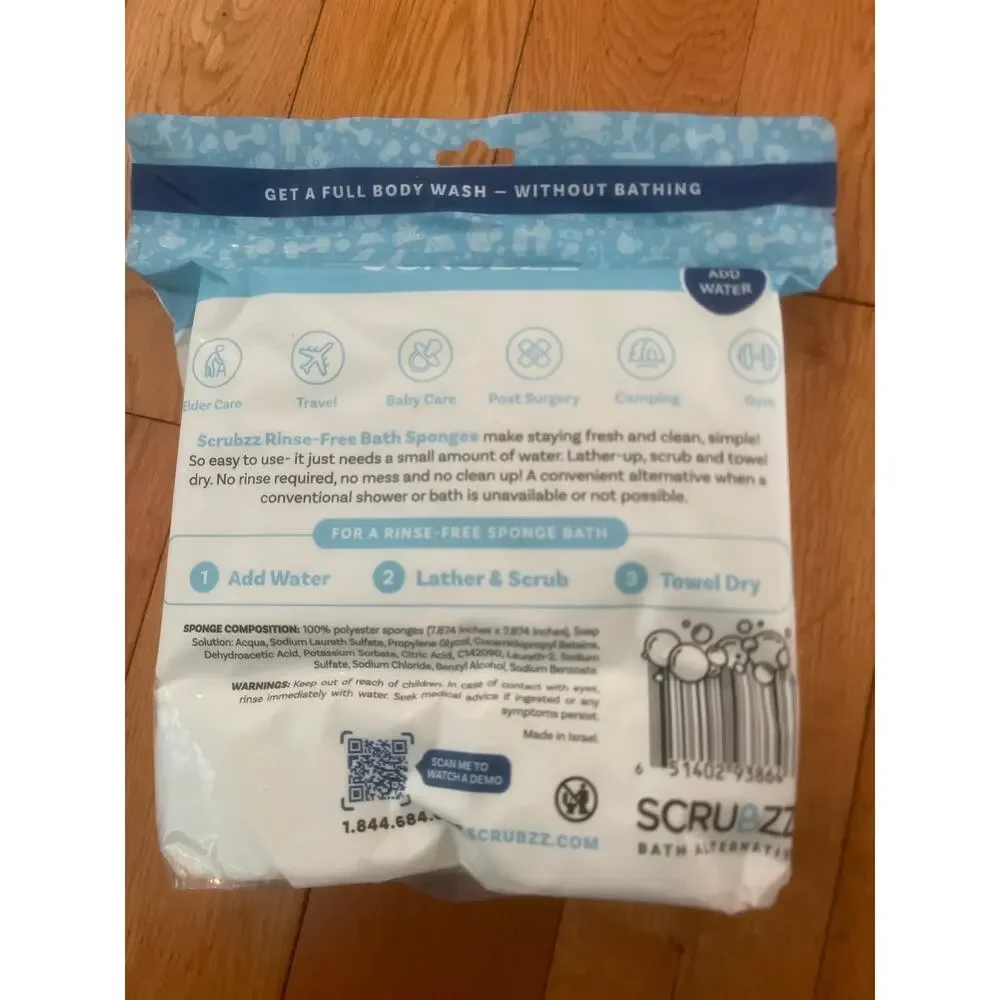 Scrubzz Rinse Free Bath Sponges Just Add Water 25 Count‎ Sponge Bath Surgery
